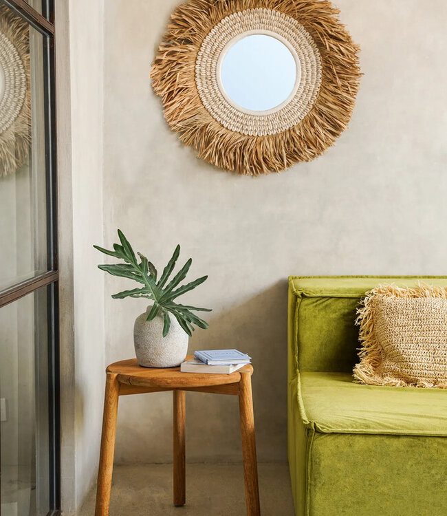 Bazar Bizar De Raffia Cowrie Spiegel - Natuurlijk Wit