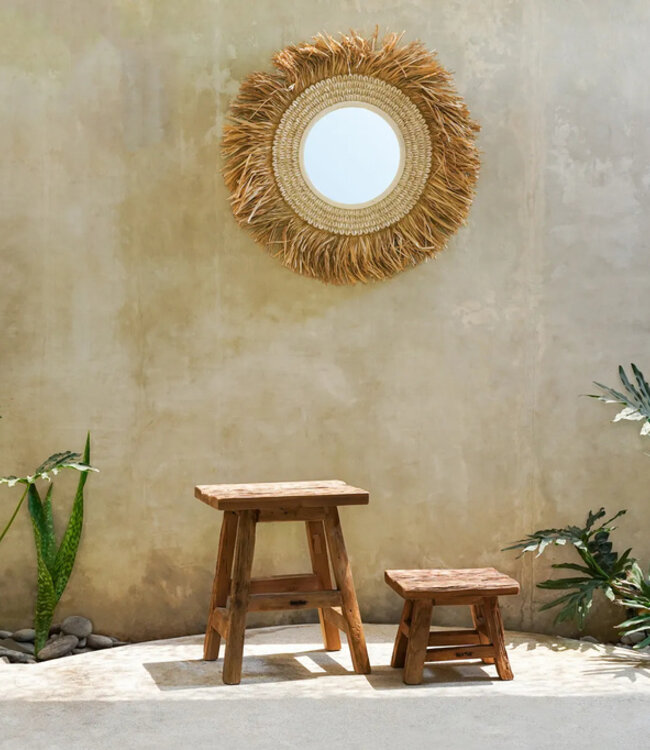 Bazar Bizar De Raffia Cowrie Spiegel - Natuurlijk Wit