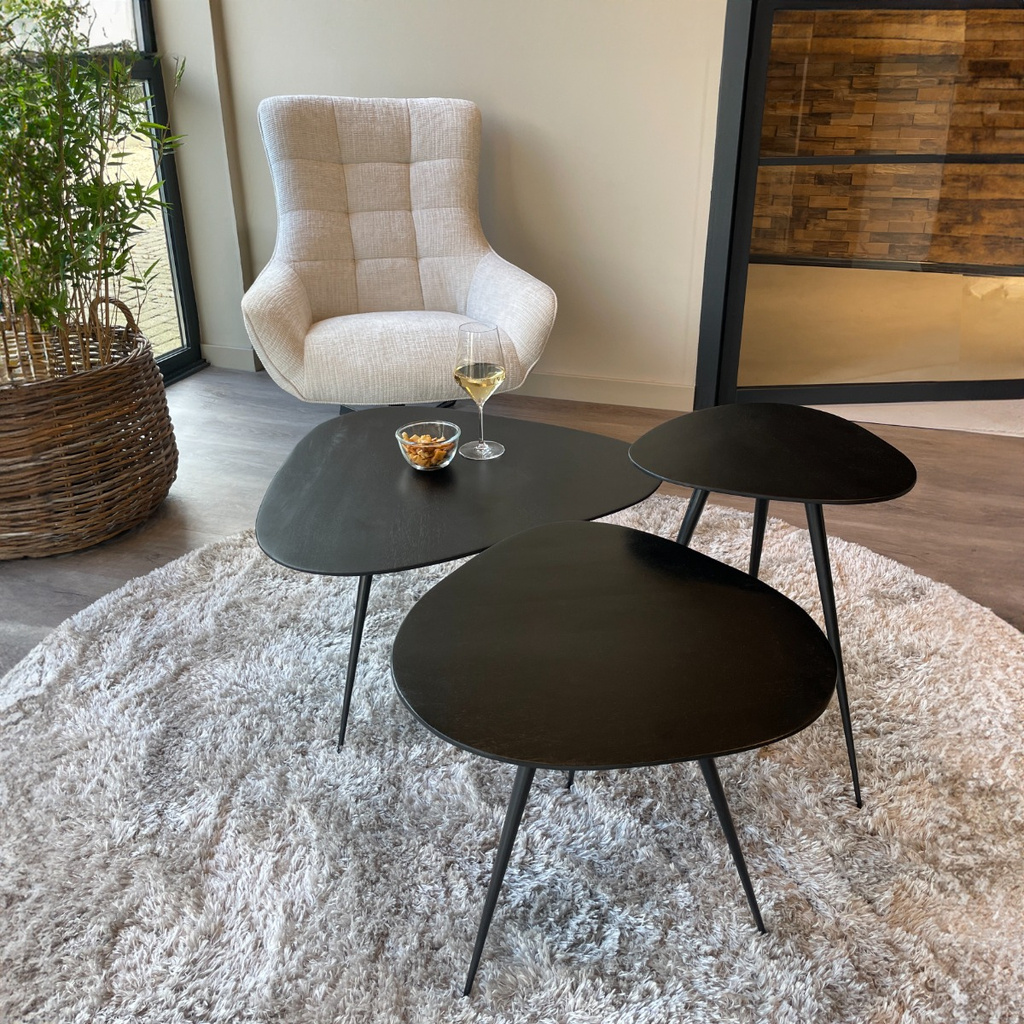 Brix Salontafel Set Van 3 loua Brix Zwart 70x70x39 cm