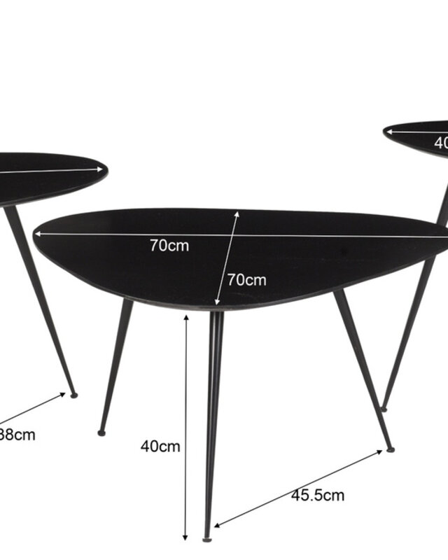 Brix Salontafel Set Van 3 loua Brix Zwart 70x70x39 cm