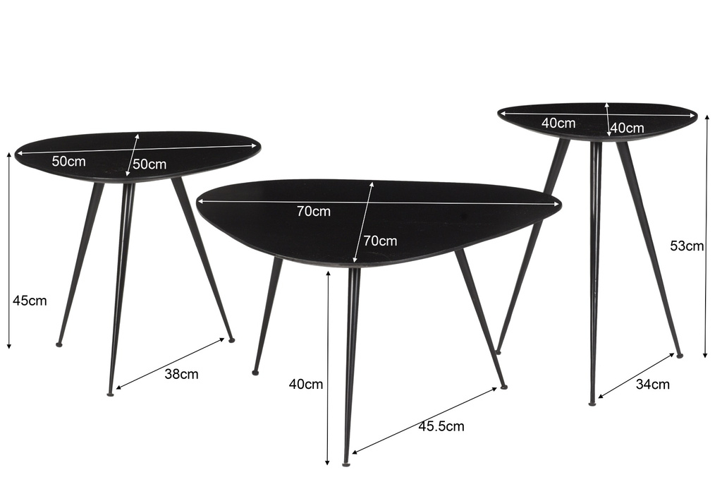 Brix Salontafel Set Van 3 loua Brix Zwart 70x70x39 cm