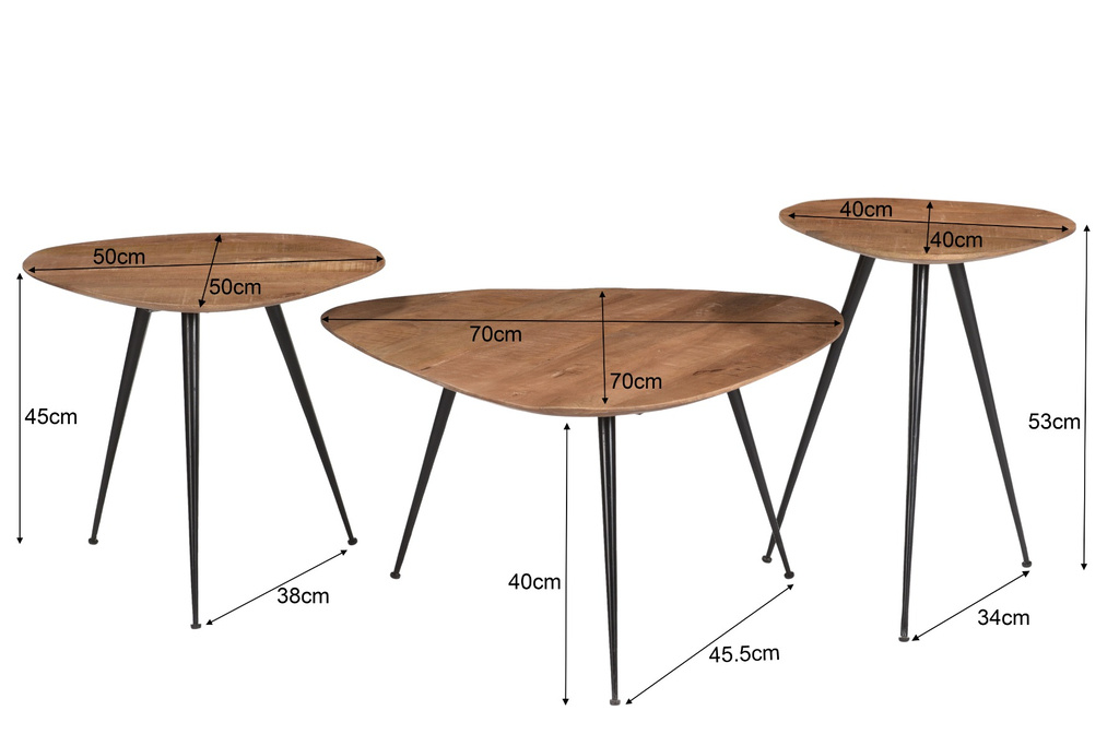 Brix Salontafel Set Van 3 Loua Brix Hardhout 70x70x39 cm