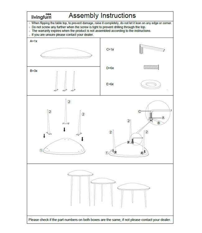 Brix Salontafel Set Van 3 Loua Brix Hardhout 70x70x39 cm
