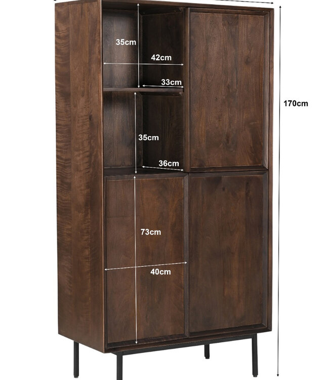Livingfurn Kast Ravenstein Bruin Mangohout 170x90x40cm
