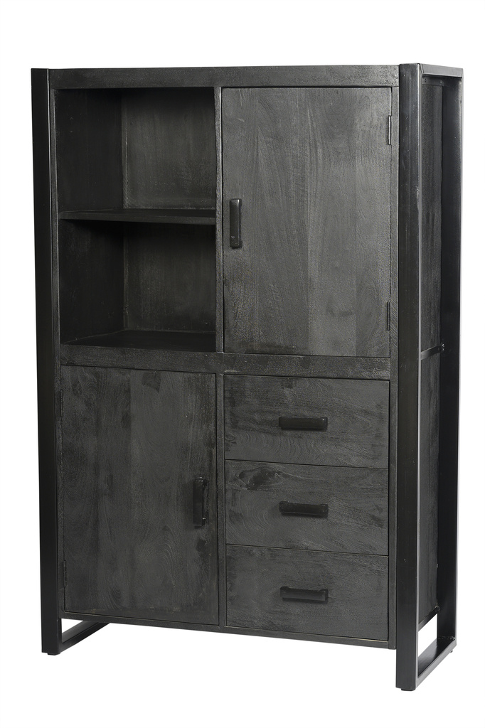Livingfurn Kast Norris Zwart Mangohout 150x100x43 cm