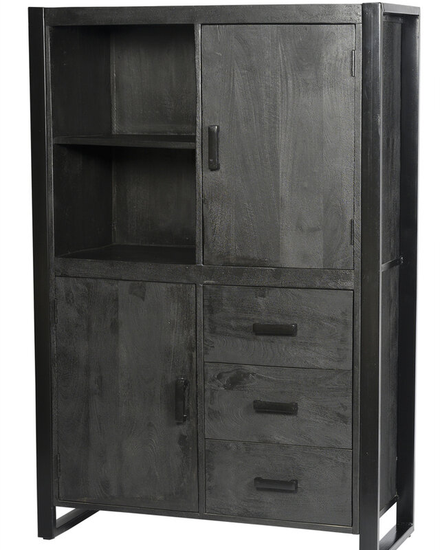 Livingfurn Kast Norris Zwart Mangohout 150x100x43 cm