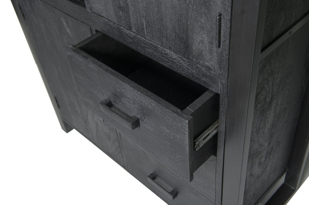 Livingfurn Kast Norris Zwart Mangohout 150x100x43 cm