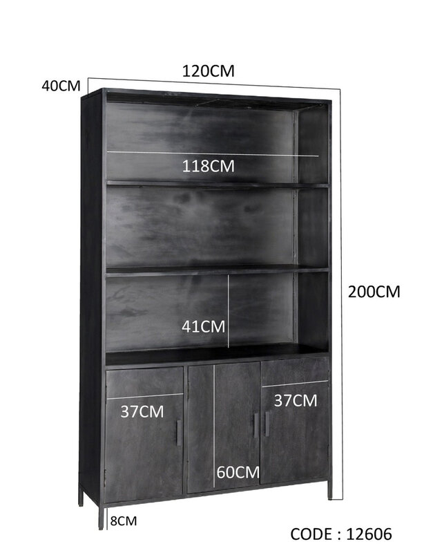 Livingfurn Kast Kala Zwart Mangohout 200x120x40 cm