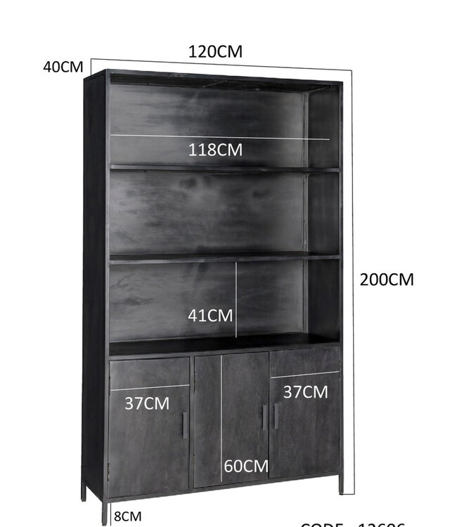 Livingfurn Kast Kala Zwart Mangohout 200x120x40 cm