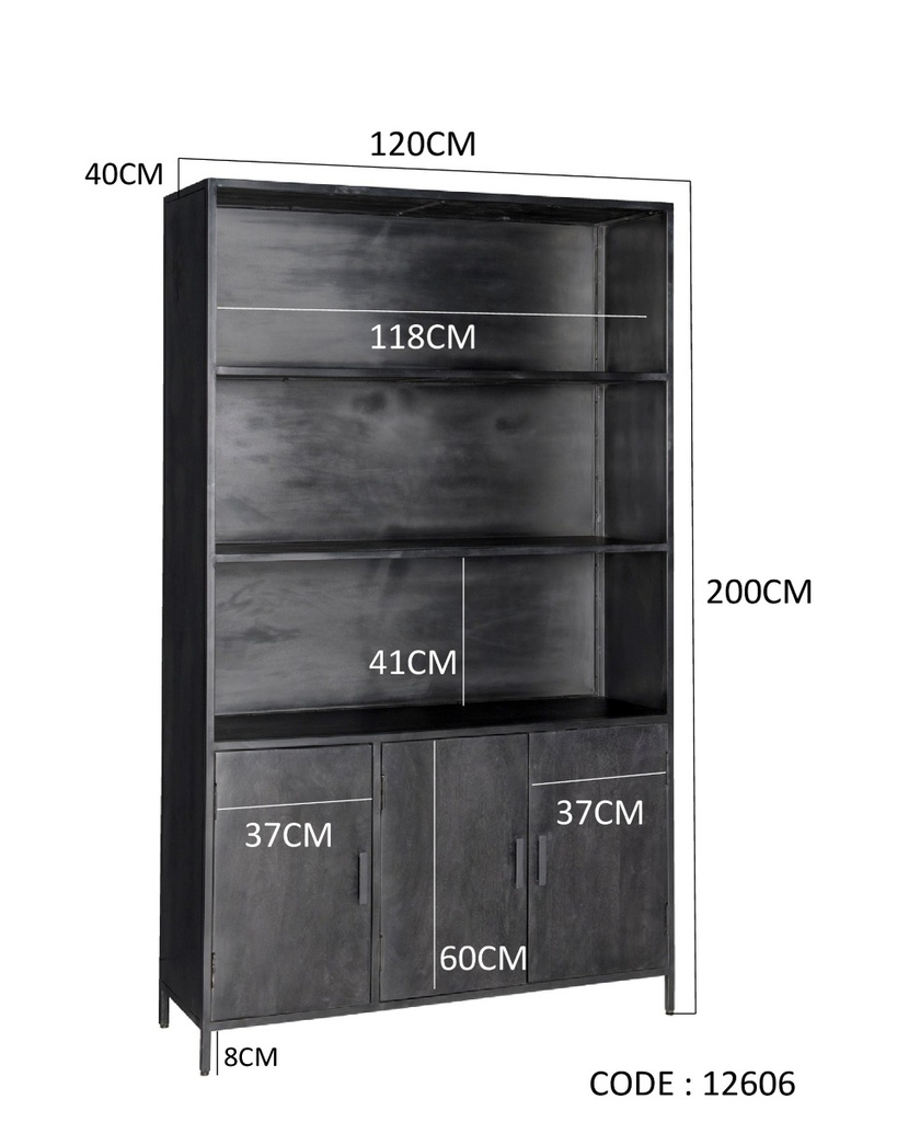 Livingfurn Kast Kala Zwart Mangohout 200x120x40 cm