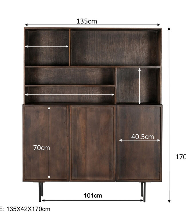 Livingfurn Kast Elan Bruin 170x135x45 cm