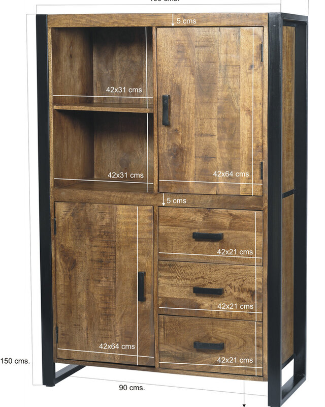 Livingfurn Kast Nairobi Mangohout Bruin 150x100x43 cm