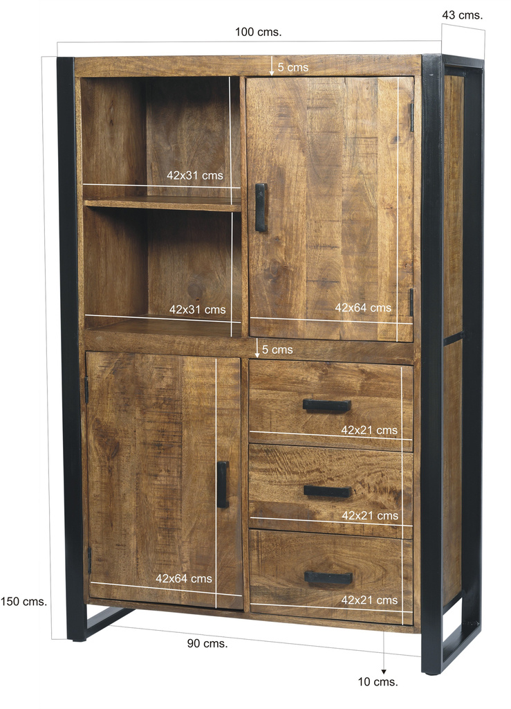 Livingfurn Kast Nairobi Mangohout Bruin 150x100x43 cm