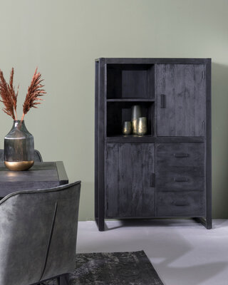 Livingfurn Kast Norris Zwart Mangohout 150x100x43 cm