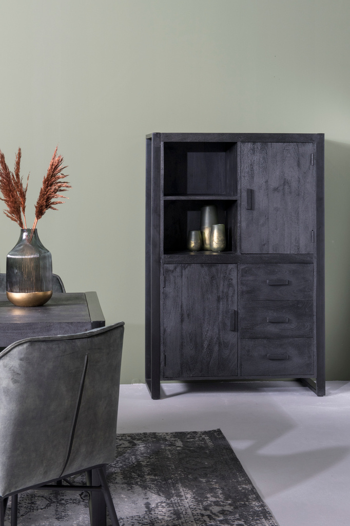 Livingfurn Kast Norris Zwart Mangohout 150x100x43 cm