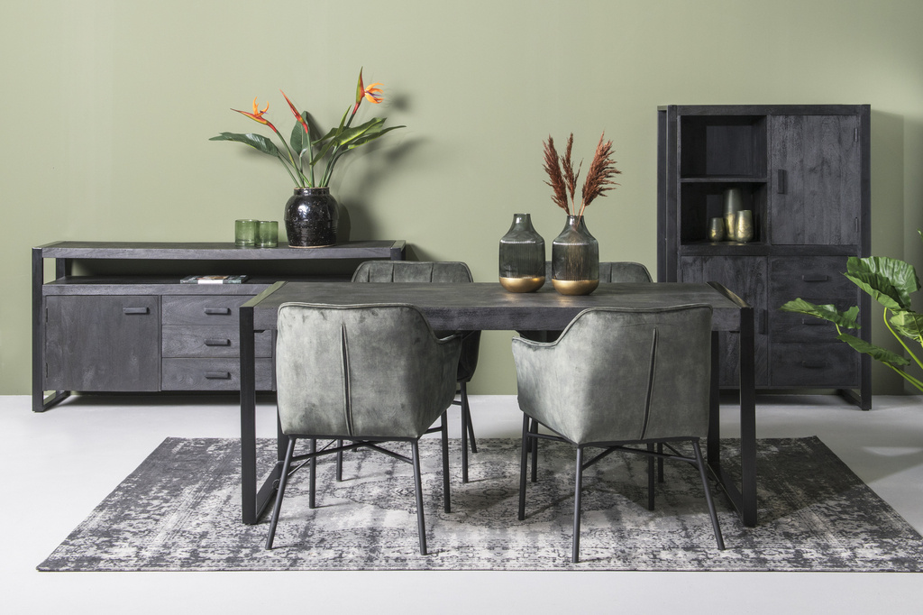 Livingfurn Kast Norris Zwart Mangohout 150x100x43 cm
