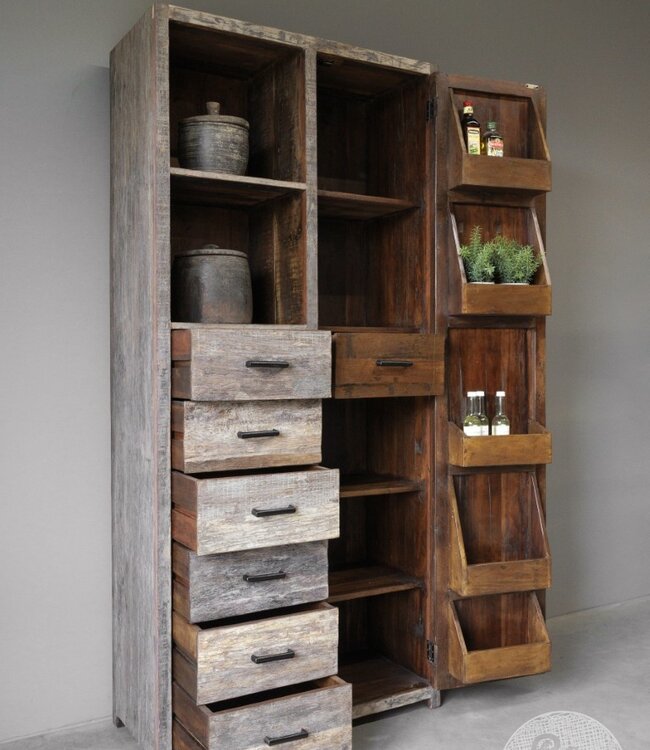 Be-Uniq Voorraadkast Pantry | Oud Hout | H220xB100xD45 cm