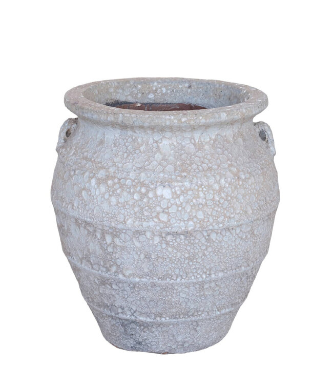 PTMD Athulya Witte ronde keramische pot met ruwe afwerking H70x62 Cm