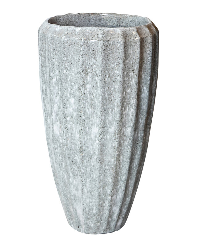 PTMD Olver Witte keramische pot geribbelde structuur rond 90x48 Cm