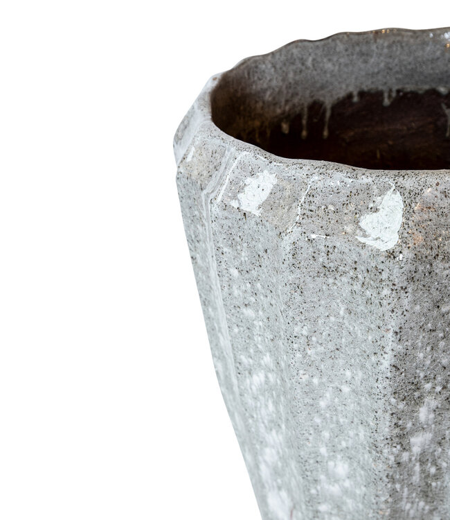 PTMD Olver Witte keramische pot geribbelde structuur rond 90x48 Cm