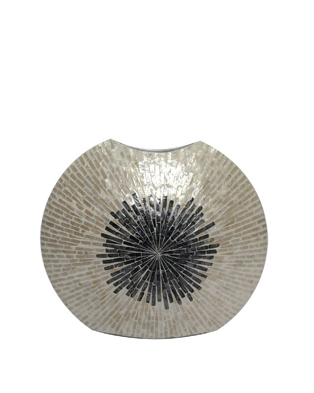 PTMD Vojtech Witte ovale poly schelp bamboe pot ombre 60x53x13 Cm