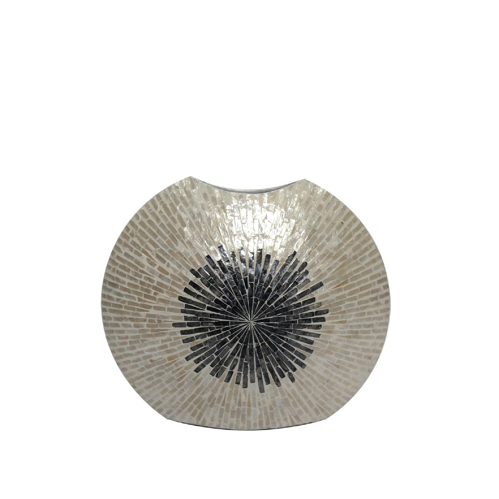 PTMD Vojtech Witte ovale poly schelp bamboe pot ombre 60x53x13 Cm