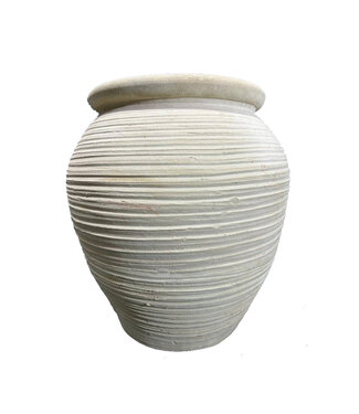 PTMD Bain Beige terracotta ronde pot lijnen groot