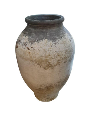 PTMD Jinsu Witte Ronde Betonnen Pot met donkere hals 70x45 Cm
