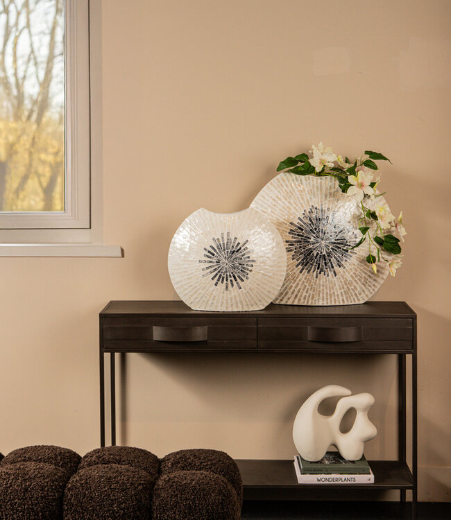 PTMD Vojtech Witte ovale poly schelp bamboe pot ombre  60x53x13 Cm