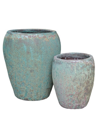 PTMD Nasser Witte ronde keramische pot met ruwe afwerking SV2