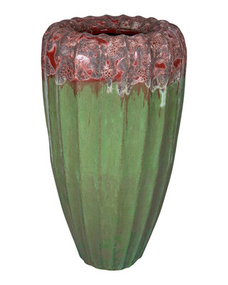 PTMD Linex Groene keramische pot biologisch geribbeld rond S