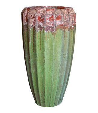PTMD Olver Groene keramische pot geribbelde structuur 90x48 Cm