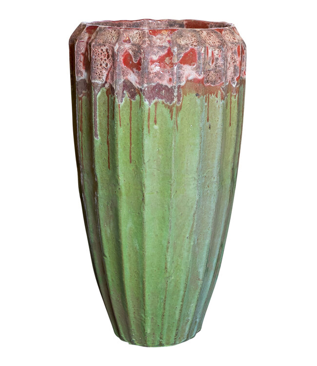 PTMD Olver Groene keramische pot geribbelde structuur 90x48 Cm
