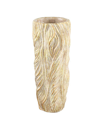PTMD Alexio Crème ronde cementen pot met golvende lijnen 45x20 Cm