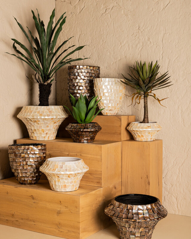 PTMD Daven Cream poly shell papieren pot ovaal 61x42x28 Cm