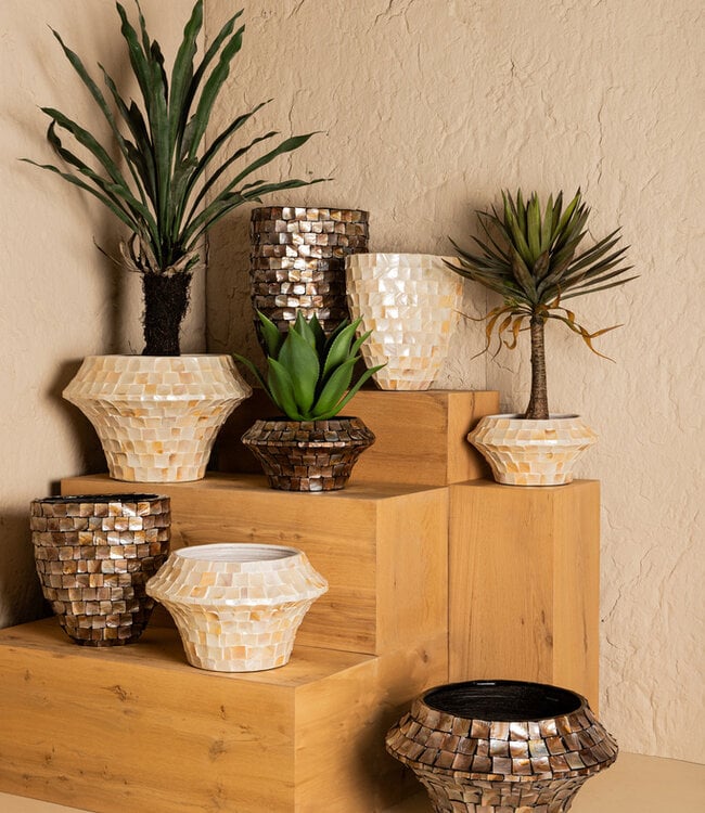 PTMD Daven Cream poly shell papieren pot ovaal 61x42x28 Cm