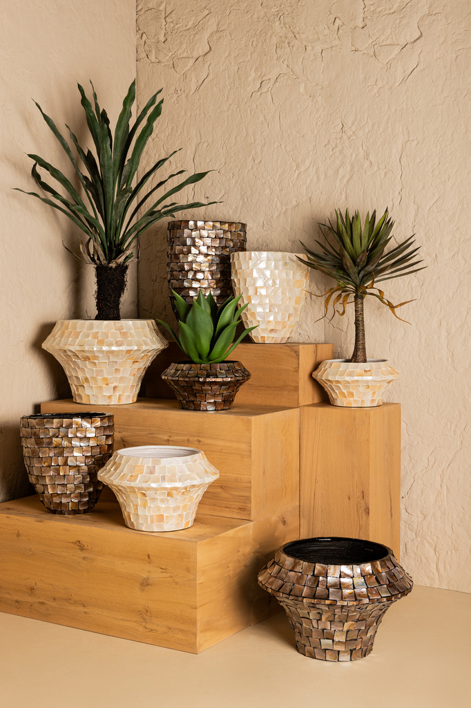 PTMD Daven Cream poly shell papieren pot ovaal 61x42x28 Cm