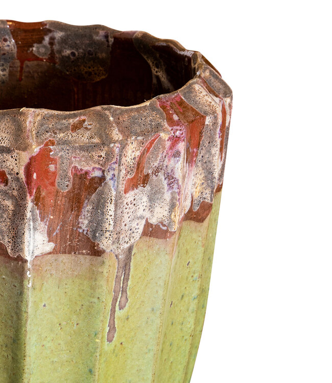 PTMD Olver Groene keramische pot geribbelde structuur 90x48 Cm