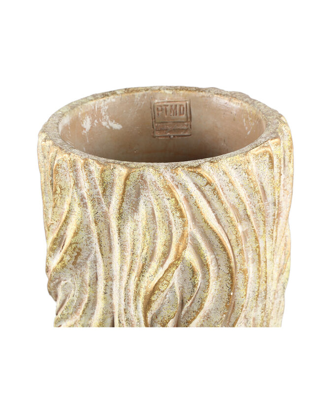 PTMD Alexio Crème ronde cementen pot met golvende lijnen 45x20 Cm