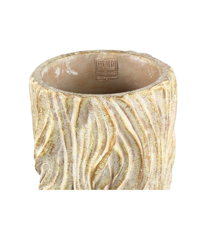 PTMD Alexio Crème ronde cementen pot met golvende lijnen 45x20 Cm