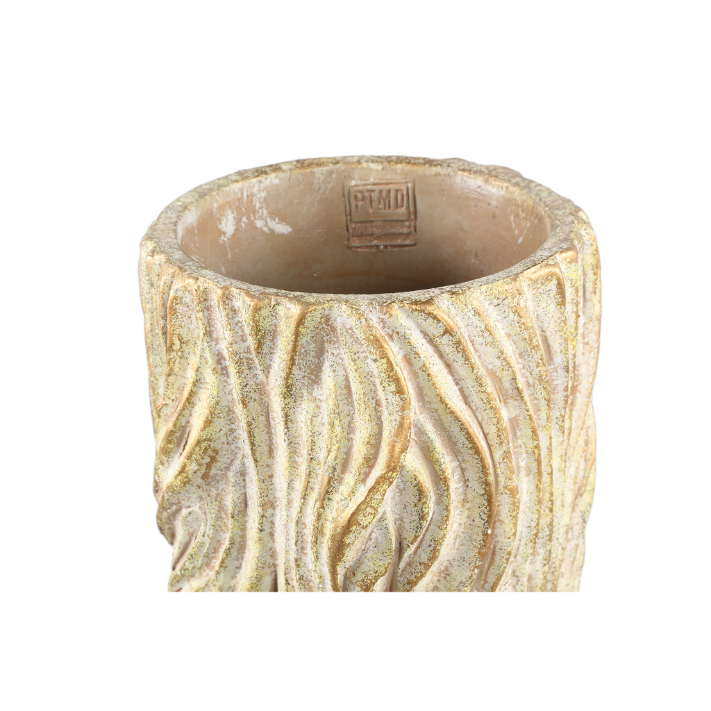 PTMD Alexio Crème ronde cementen pot met golvende lijnen 45x20 Cm