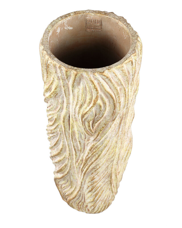 PTMD Alexio Crème ronde cementen pot met golvende lijnen 45x20 Cm