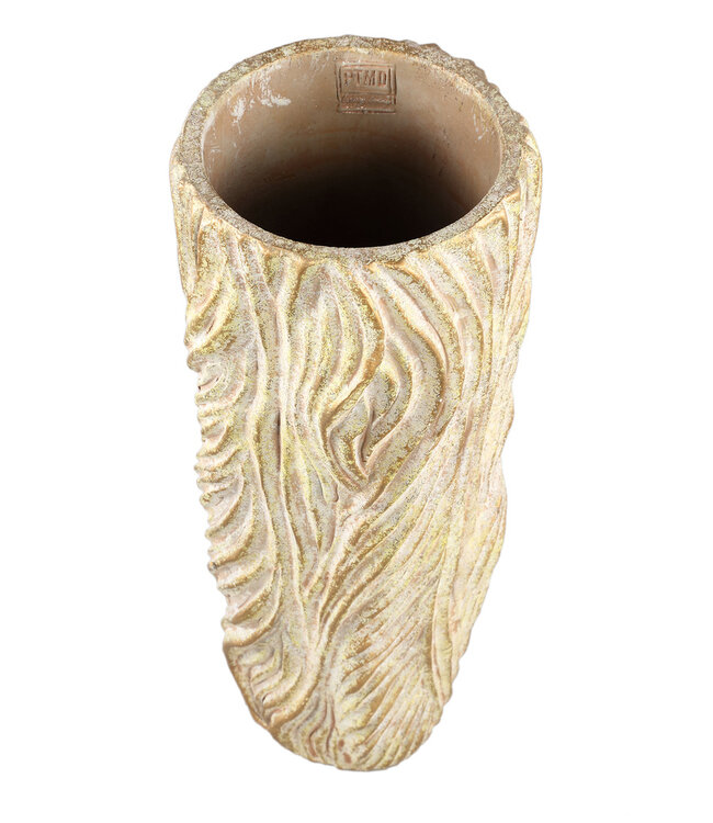 PTMD Alexio Crème ronde cementen pot met golvende lijnen 45x20 Cm