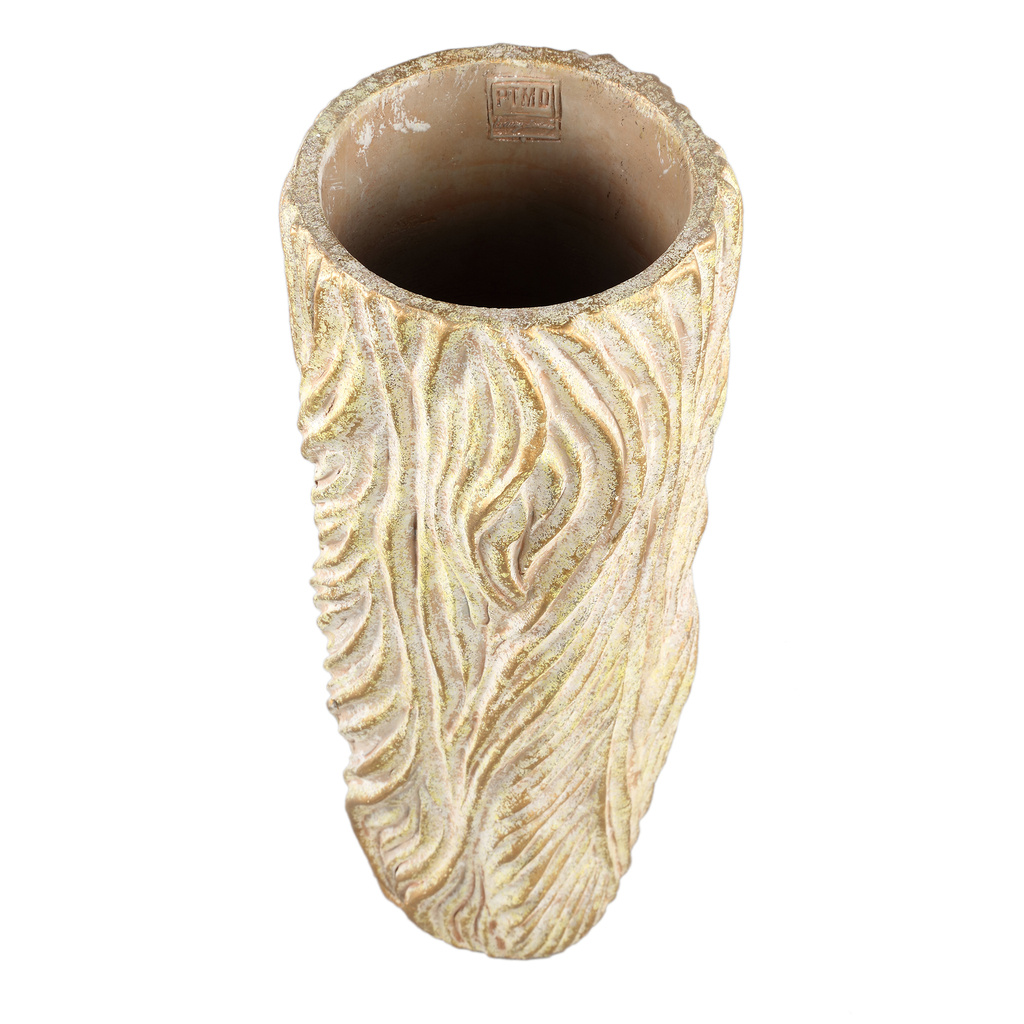 PTMD Alexio Crème ronde cementen pot met golvende lijnen 45x20 Cm