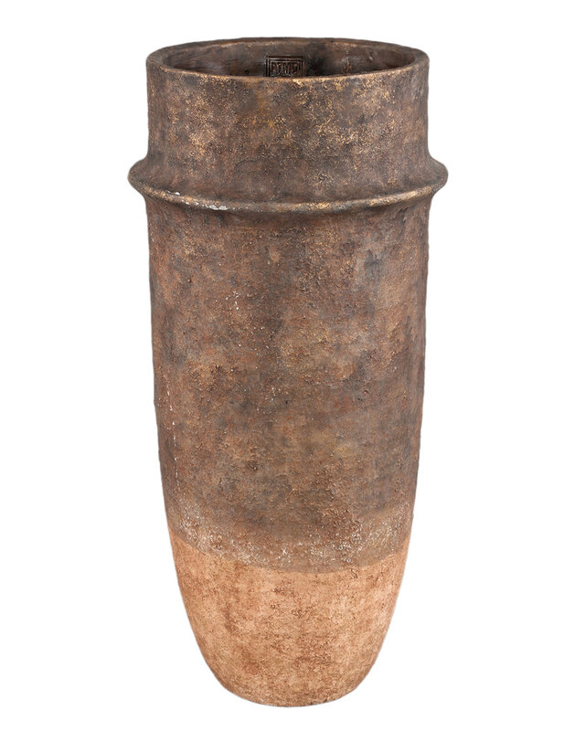 PTMD Christenee Grey halve bruine cementen ronde pot hoogXL