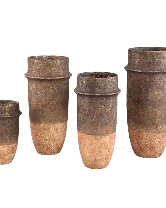PTMD Christenee Grey halve bruine cementen ronde pot hoogXL