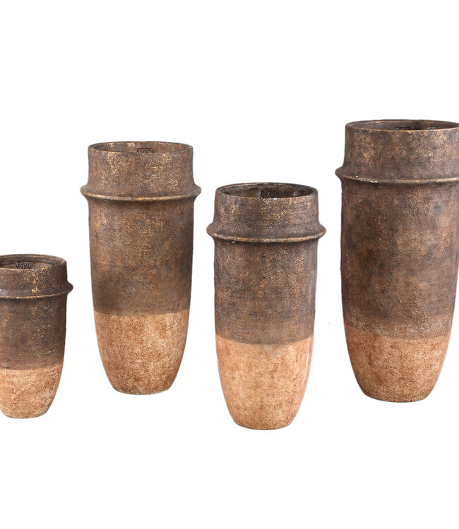 PTMD Christenee Grey halve bruine cementen ronde pot hoogXL