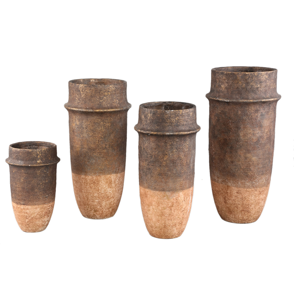 PTMD Christenee Grey halve bruine cementen ronde pot hoogXL