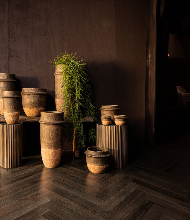 PTMD Christenee Grey halve bruine cementen ronde pot hoogXL