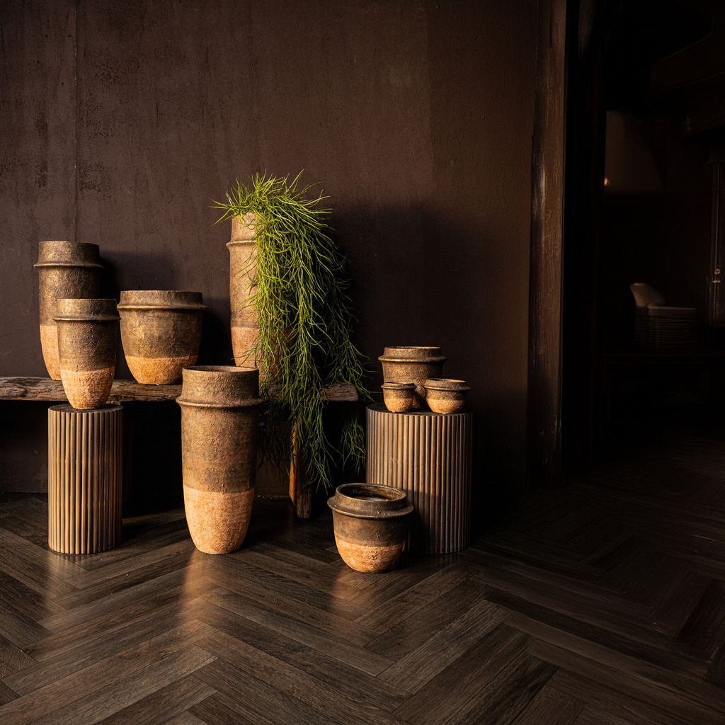PTMD Christenee Grey halve bruine cementen ronde pot hoogXL